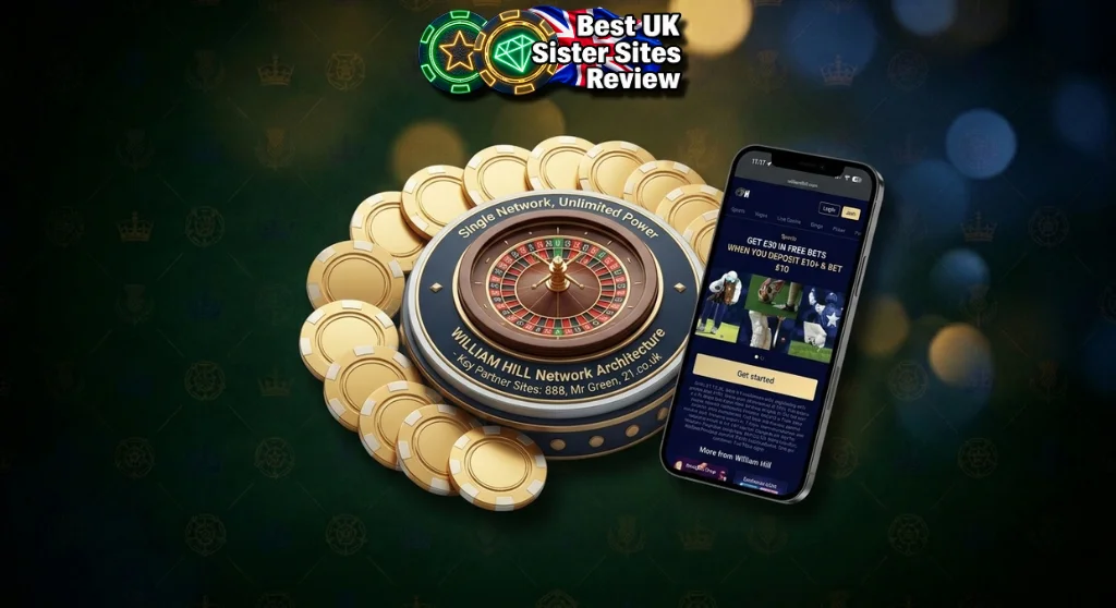 Architectural overview of connected gaming sites under shared corporate management